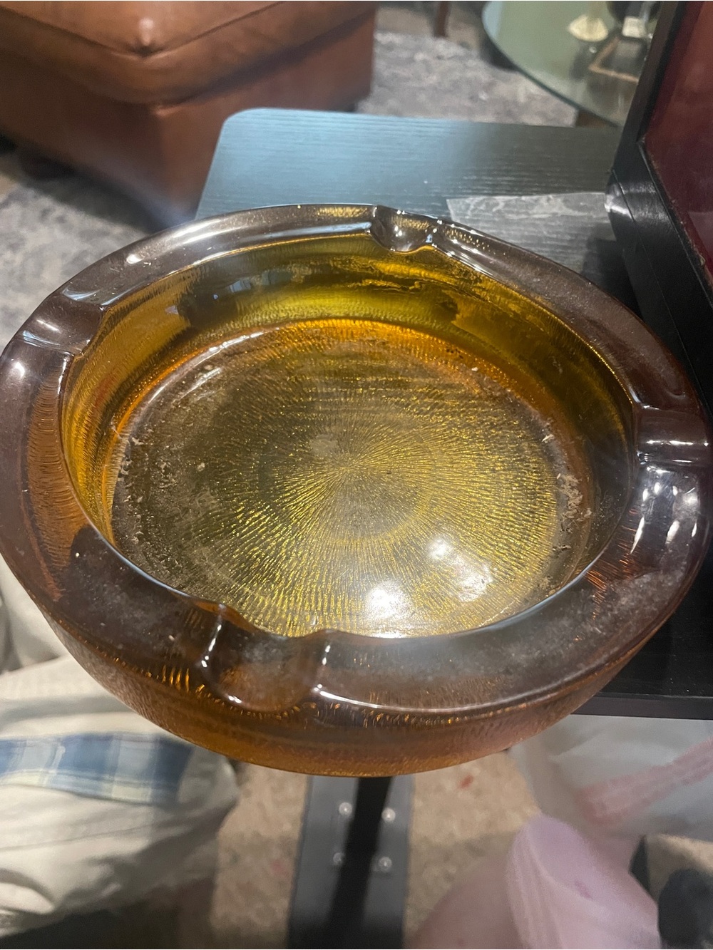 Source Unknown Amber-Brown Glass Ashtray